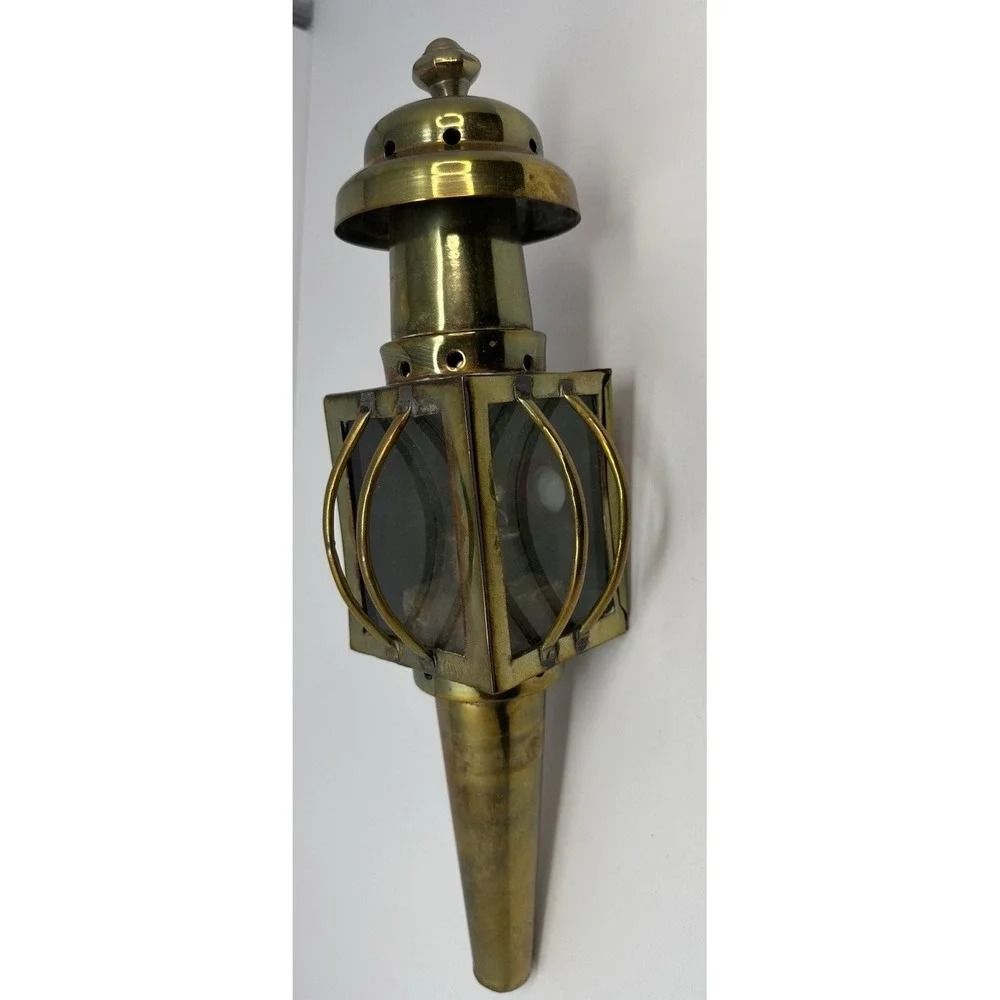Antique Brass Beveled Glass Buggy Carriage Oil Lamp Lantern Coach Light